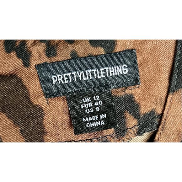 PrettyLittleThing Brown Black Print Long Sleeve Mini Dress Size US 8 - Picture 2 of 8